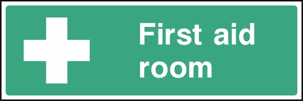 First aid room sign showing white cross and room identification. Artwork FAID0031.