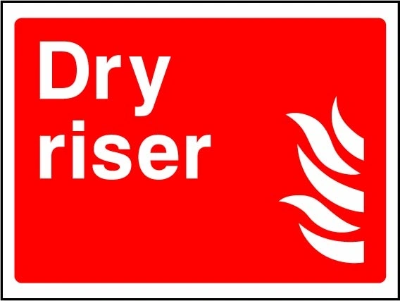 Dry riser sign showing dry riser identification with flame pictogram. Artwork FEQP0045.