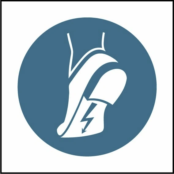 Wear anti-static footwear pictogram sign showing blue anti-static footwear pictogram without wording. Artwork PPE0060.