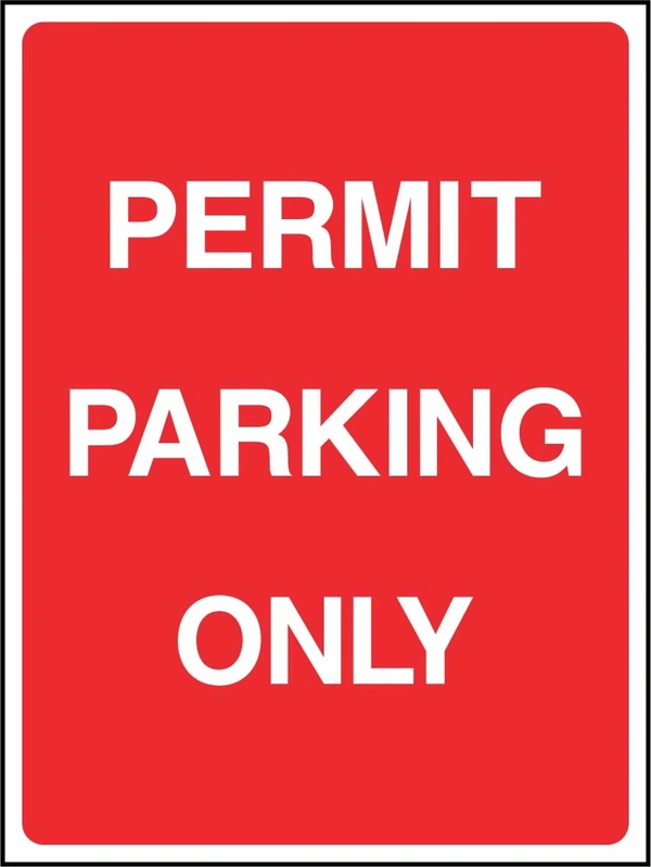 Permit Parking Only sign. red background with white lettering. Supplied artwork PARK0021.