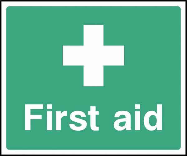 First aid sign showing white cross above wording. Artwork FAID0040.
