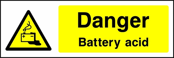 Danger — Battery acid sign with yellow triangular battery acid pictogram beside wording. Artwork CHEM0010.