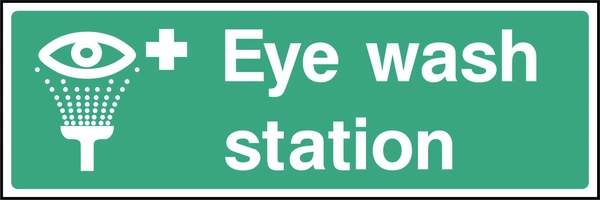 Eye wash station sign showing eye and water spray pictogram. Artwork FAID0036.