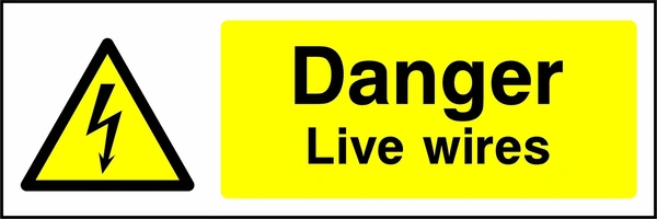 Danger — Live wires sign showing yellow electrical lightning bolt warning triangle beside wording. Artwork ELEC0013.