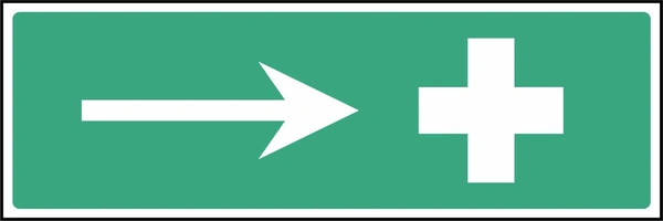 First aid direction — Right sign showing white cross and right-pointing arrow. Artwork FAID0030.