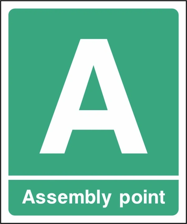 A — Assembly point sign showing portrait assembly point A. Artwork EMER0090.