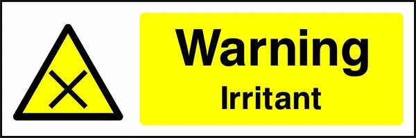 Warning — Irritant sign with yellow triangular black cross pictogram beside wording. Artwork CHEM0018.