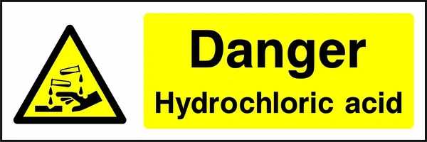 Danger — Hydrochloric acid sign with yellow triangular corrosion pictogram beside wording. Artwork CHEM0003.