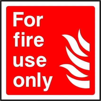For fire use only sign showing square fire-use notice with flame pictogram. Artwork FEQP0046.