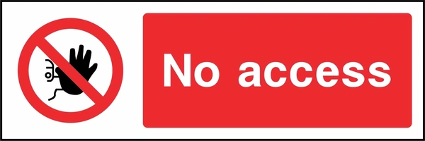 No access sign showing red raised-hand prohibition symbol beside wording. Artwork ACCE0017.