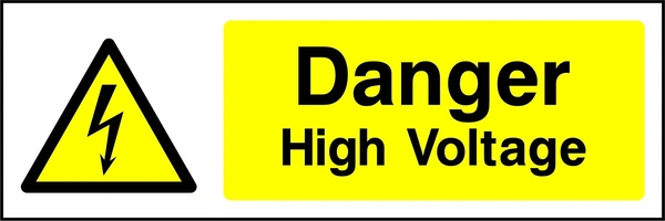Danger — High voltage sign showing yellow electrical lightning bolt warning triangle beside wording. Artwork ELEC0012.