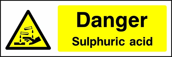 Danger — Sulphuric acid sign with yellow triangular corrosion pictogram beside wording. Artwork CHEM0009.