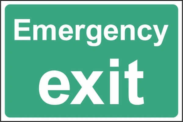 Emergency exit sign showing word-only landscape design. Artwork EMER0085.