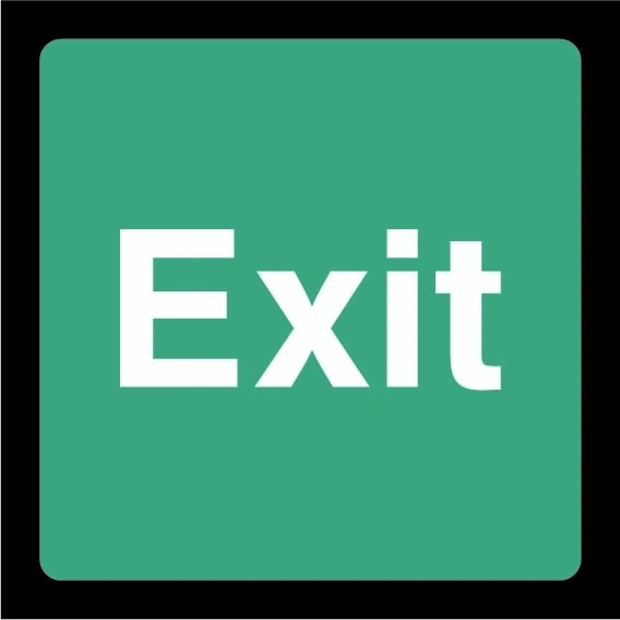 Green and white Exit sign showing word-only square design. Artwork EMER0059.
