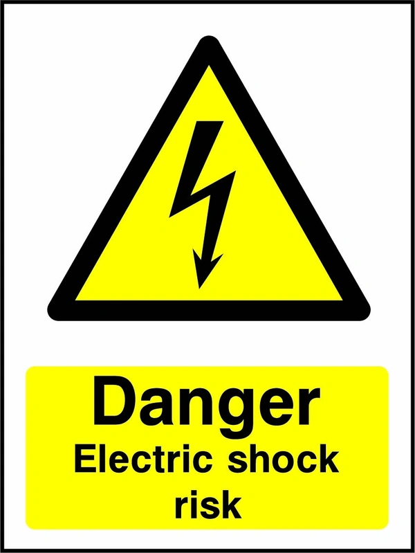 Danger — Electric shock risk sign showing yellow electrical lightning bolt warning triangle above wording. Artwork ELEC0046.