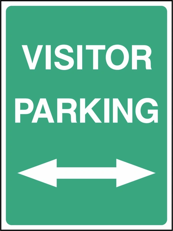 Visitor Parking — Double-ended arrow sign. green background with white lettering. Supplied artwork PARK0035.
